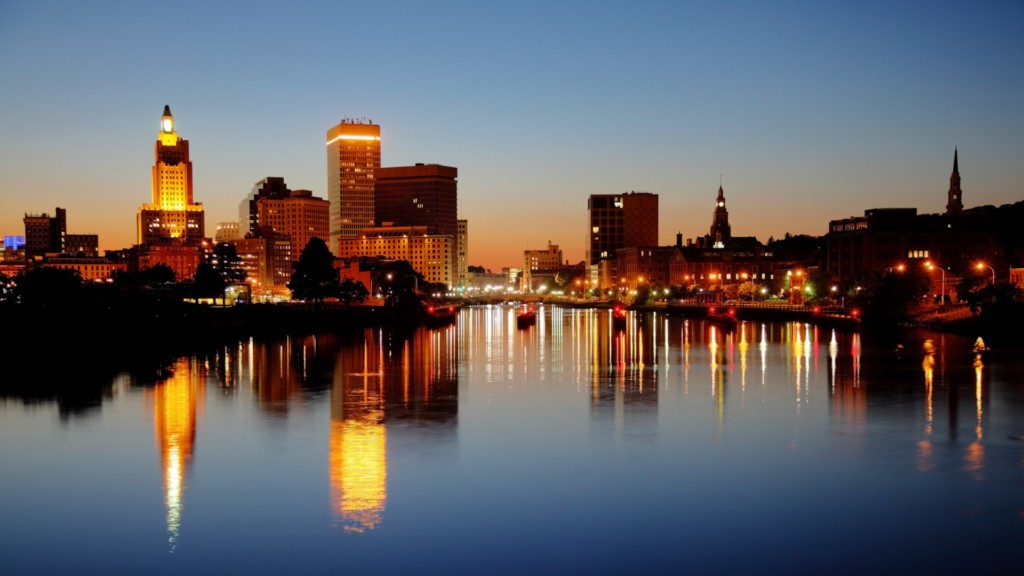 Providence Rhode Island night time skyline